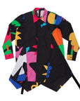 Crossover Black Printed Book Page Structure Long Shirt With Straps
