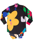 Crossover Black Printed Book Page Structure Long Shirt With Straps