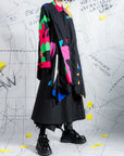 Crossover Black Printed Book Page Structure Long Shirt With Straps
