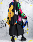 Crossover Black Printed Book Page Structure Long Shirt With Straps