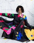 Crossover Black Printed Book Page Structure Long Shirt With Straps