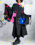 Crossover Black Printed Book Page Structure Long Shirt With Straps
