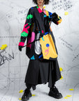 Crossover Black Printed Book Page Structure Long Shirt With Straps