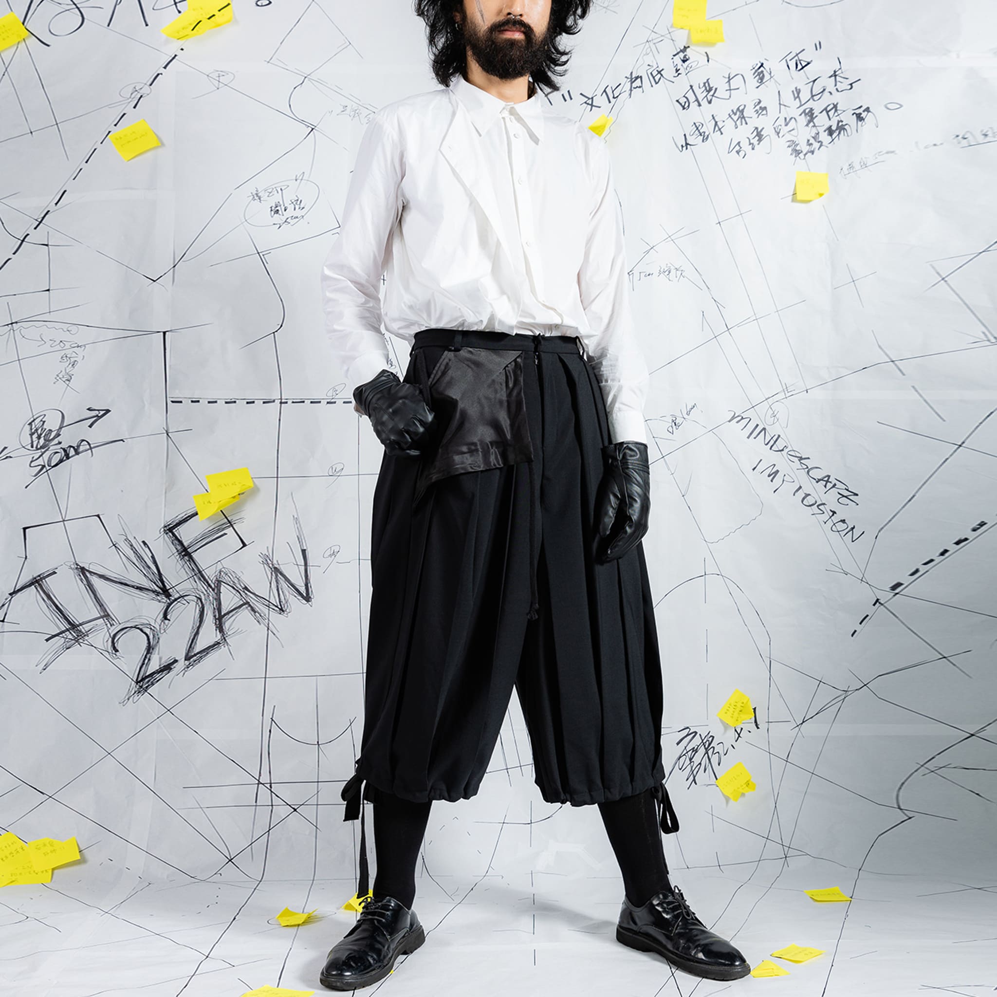 Deconstructed Pleated Wide-Leg Shorts