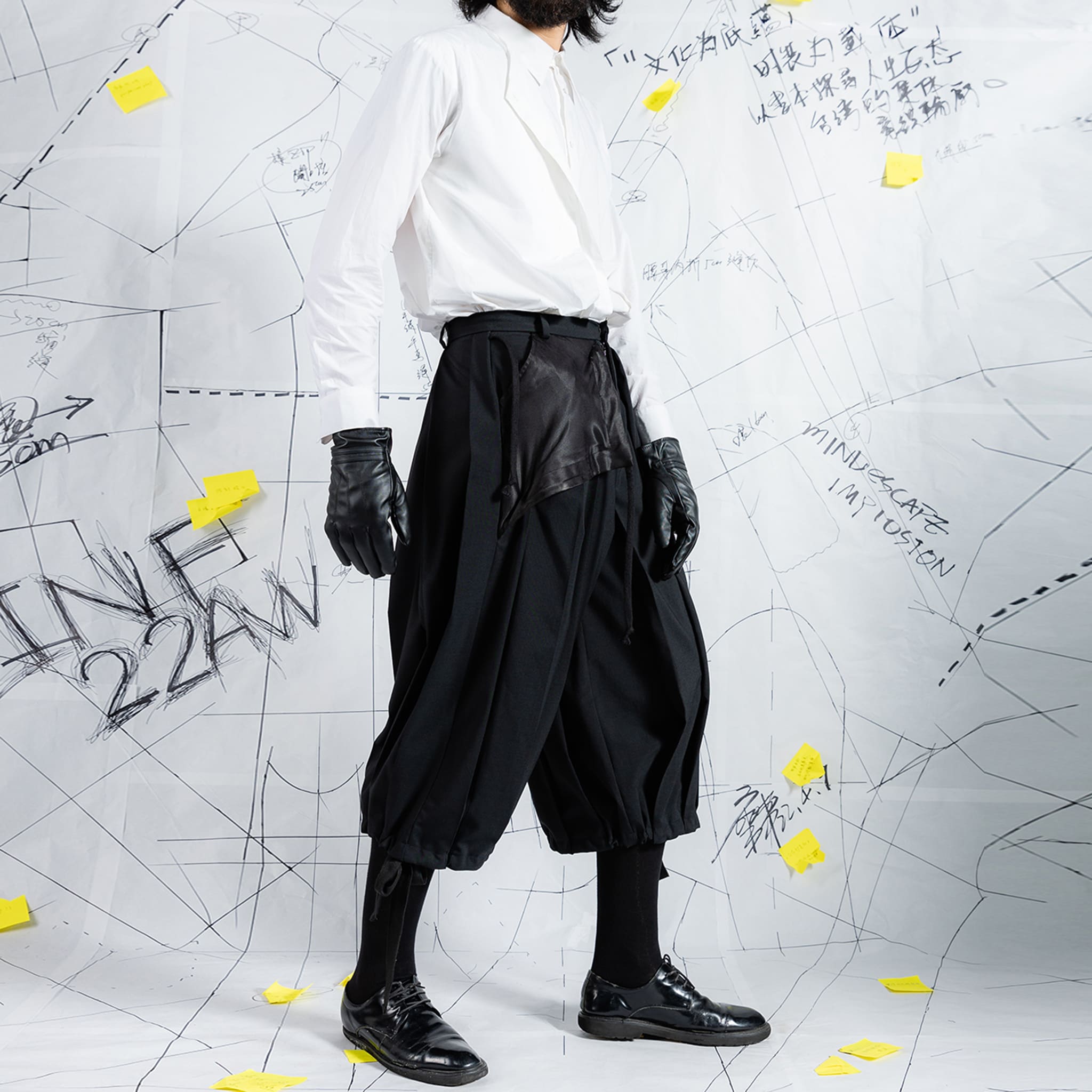 Deconstructed Pleated Wide-Leg Shorts