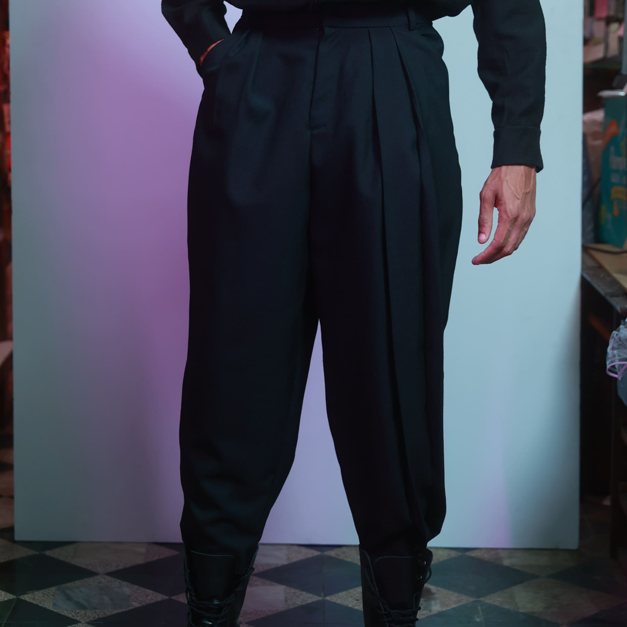 Black Harlem Style Pleated Suit Pants