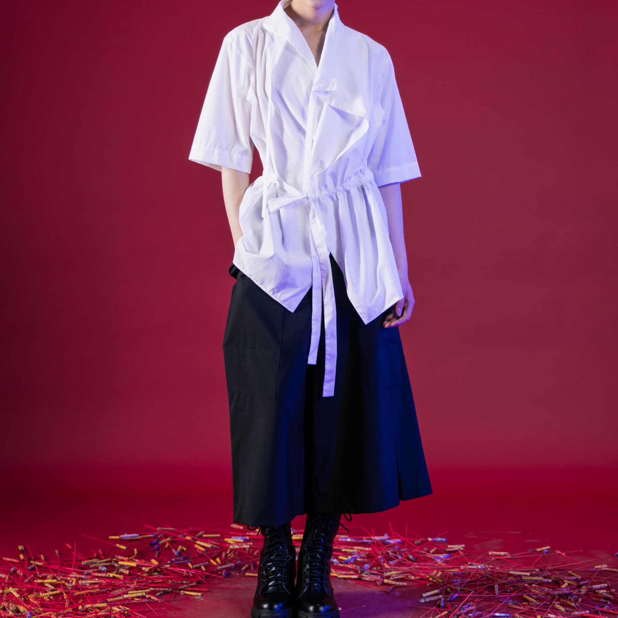 Kimono Style Deconstructed Shirt With Short Sleeves