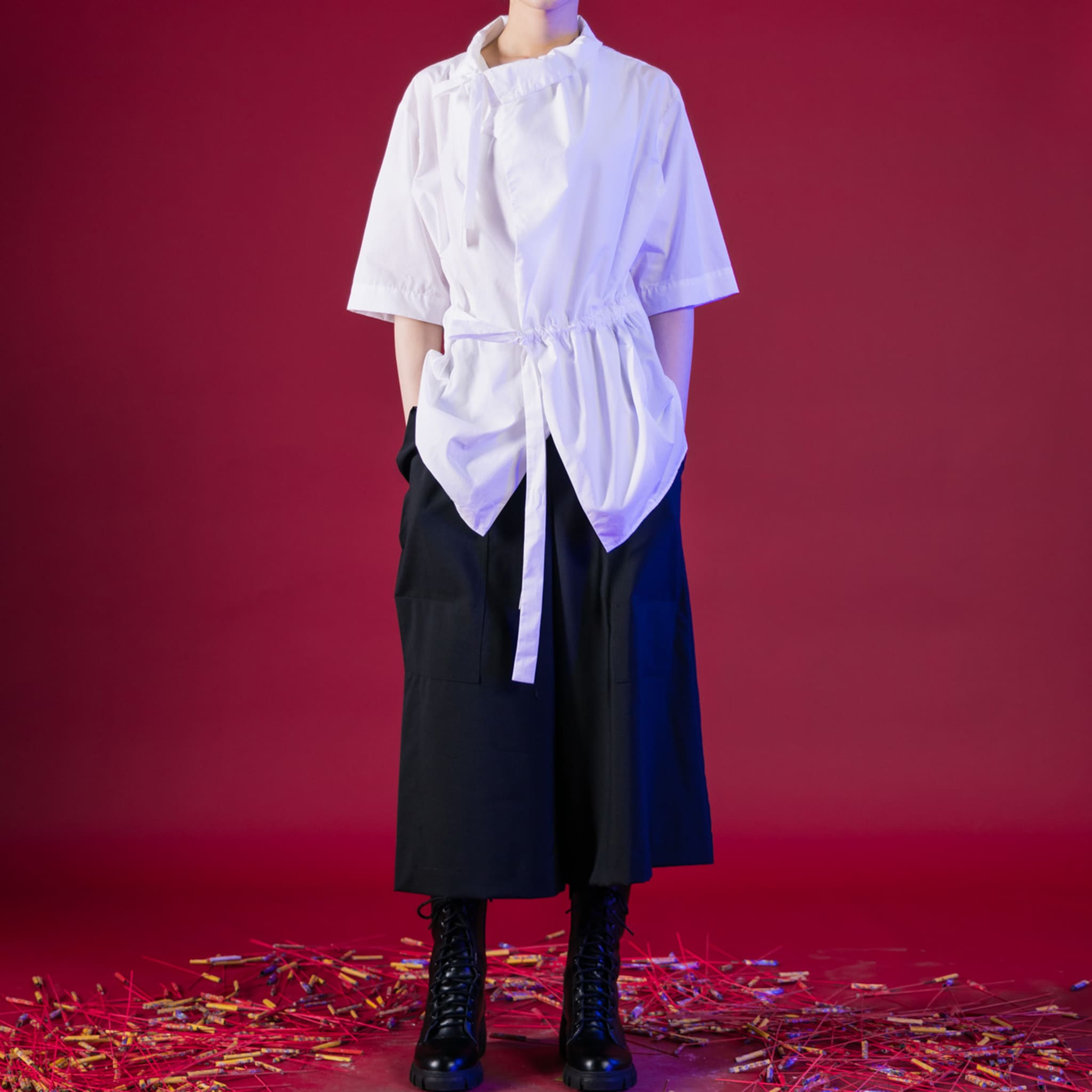 Kimono Style Deconstructed Shirt With Short Sleeves
