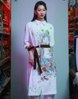 Long Pattern Grunge Printing Shirt