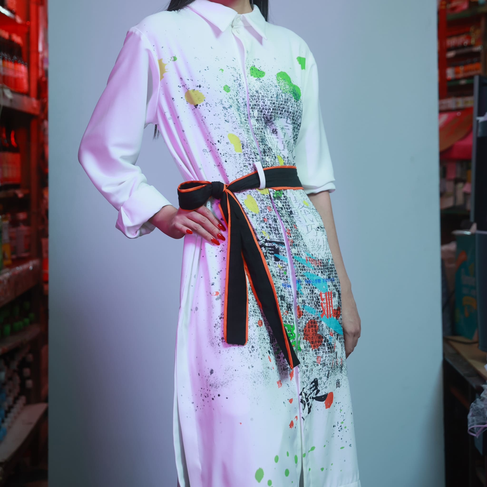 Long Pattern Grunge Printing Shirt