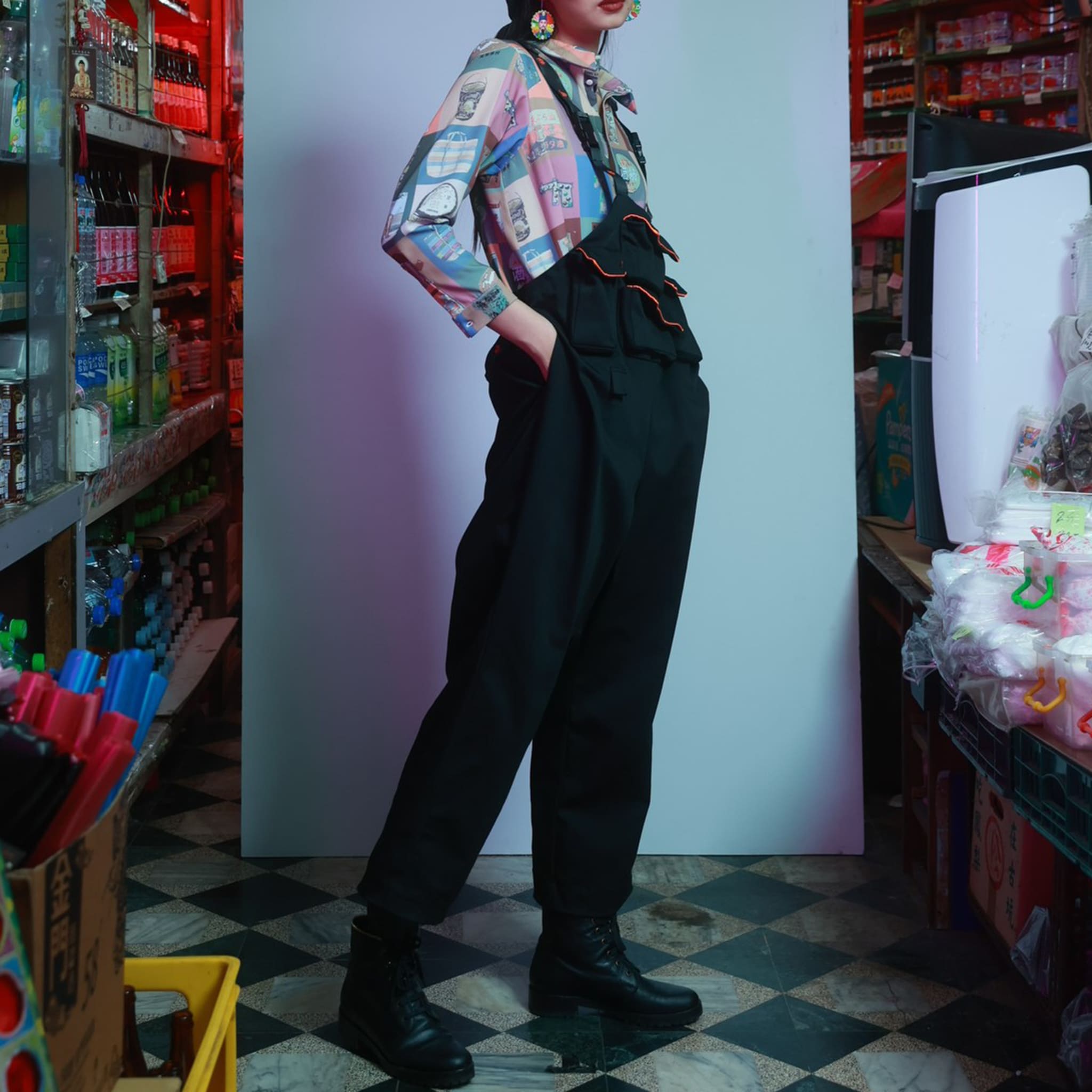 Multi-Pocket Embroidery Overall