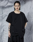 Short Sleeve Top with Draping Pocket