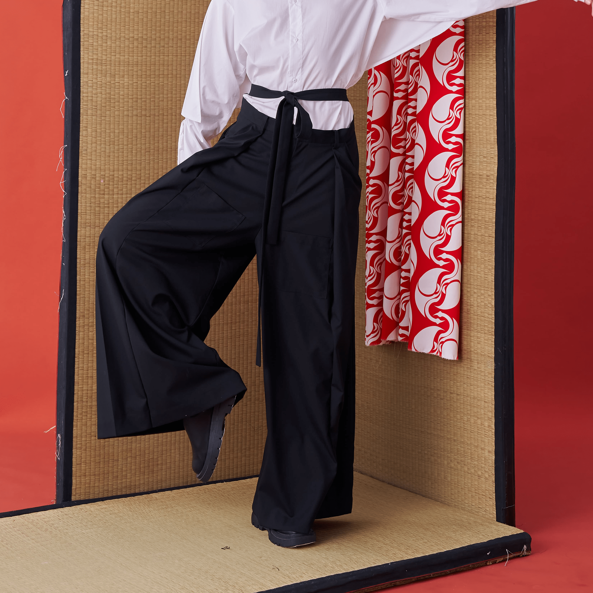 Back Panel Tie Waist Wide-leg Trousers - Avant Gardist