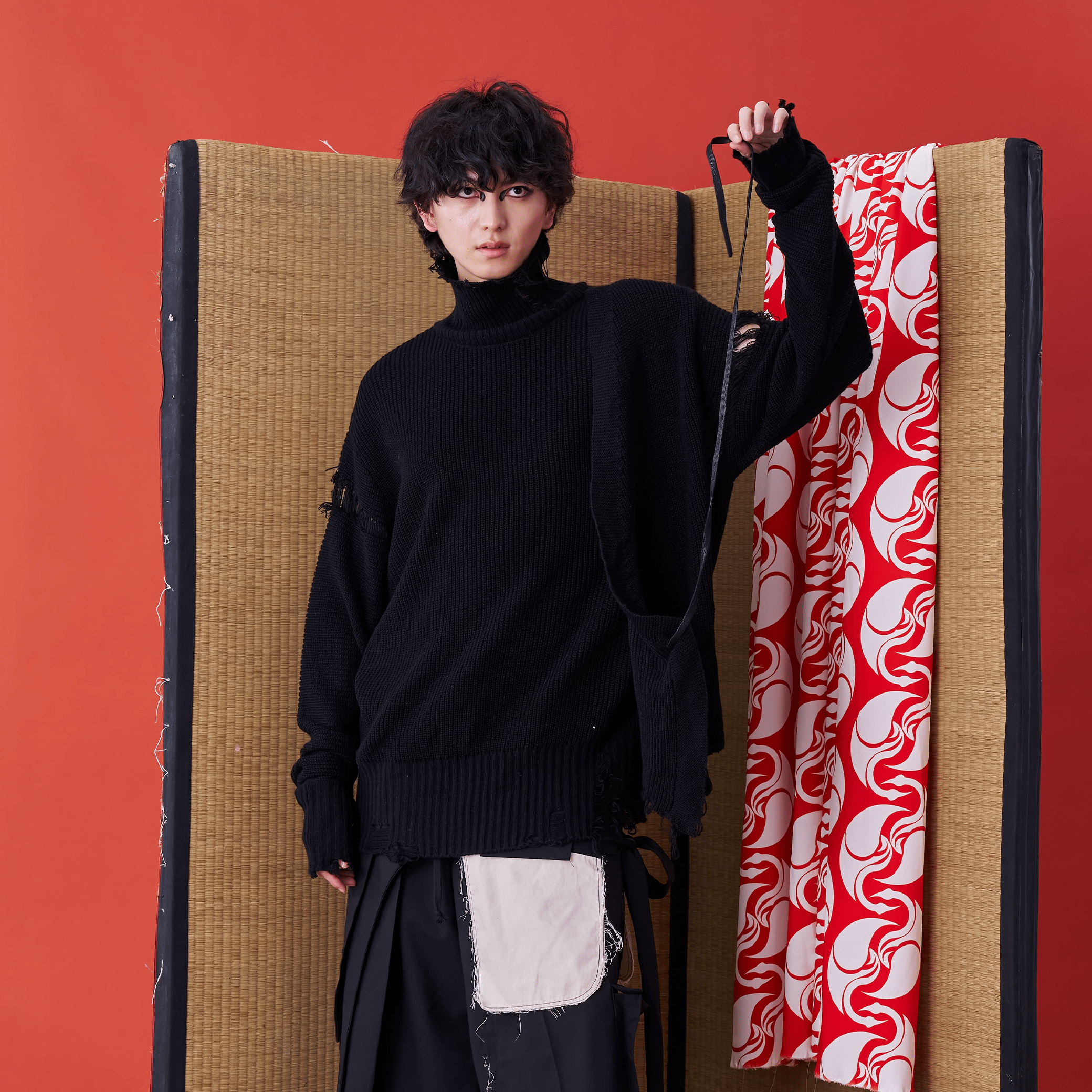 Deconstructed Sweater with Faux Front Placket and Side Tie Straps - Avant Gardist