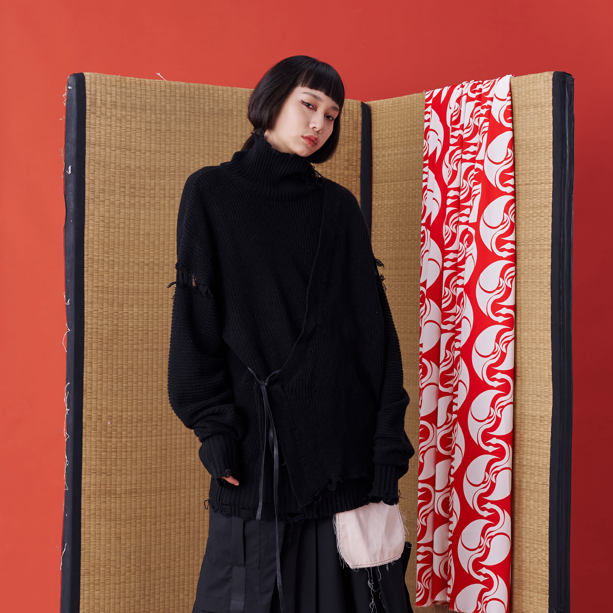 Deconstructed Sweater with Faux Front Placket and Side Tie Straps - Avant Gardist
