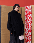 Deconstructed Sweater with Faux Front Placket and Side Tie Straps - Avant Gardist