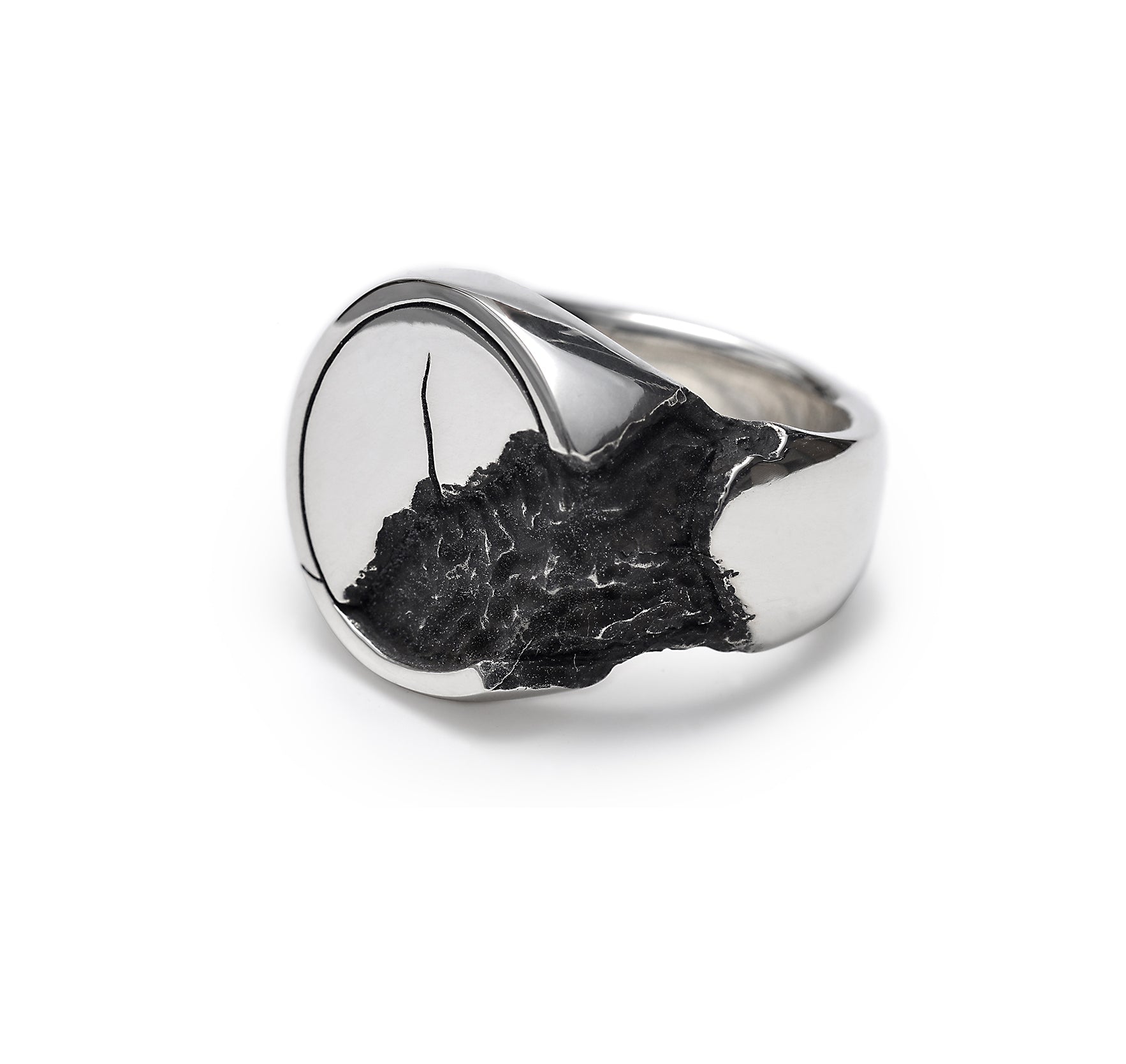 erosion - Round sterling silver signet ring