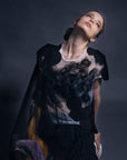 Tops - Black Circle Applique Overlapped on Mesh