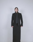Black Wool Tailored Coat with Scarf