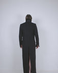 Black Wool Tailored Coat with Scarf