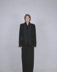 Black Wool Tailored Coat with Scarf