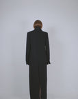 Black Wool Tailored Coat with Scarf