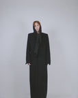 Black Wool Tailored Coat with Scarf