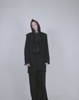 Black Wool Tailored Jacket with Scarf