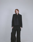 Black Wool Tailored Jacket with Scarf
