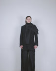 Black Wool Tailored Jacket with Scarf