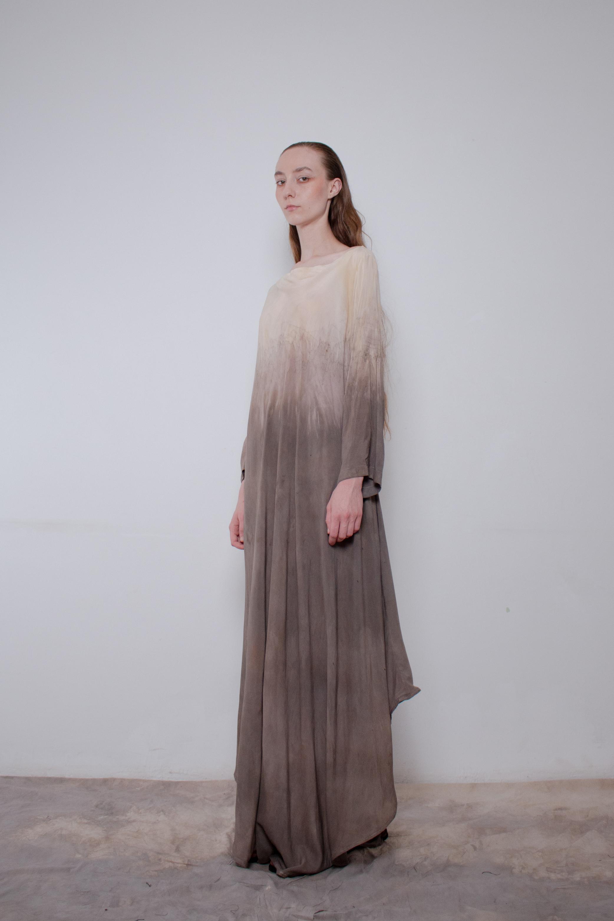 Naturally Dyed Dark Cotton Voile Dress - Avant Gardist