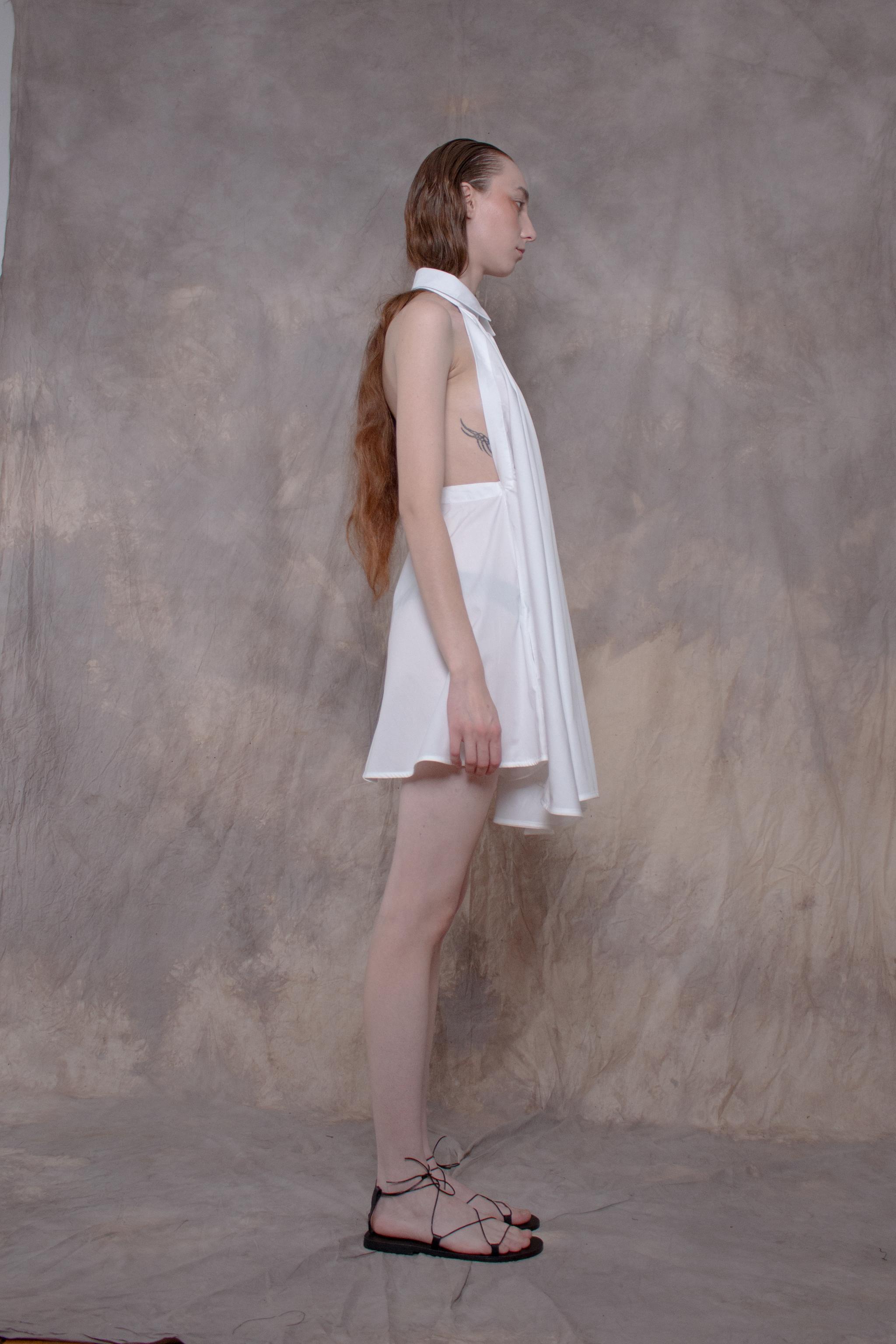 Backless White Cotton Shirt 3XL