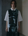 Ink Print Patchwork Short - Sleeve Shirt - Avant Gardist
