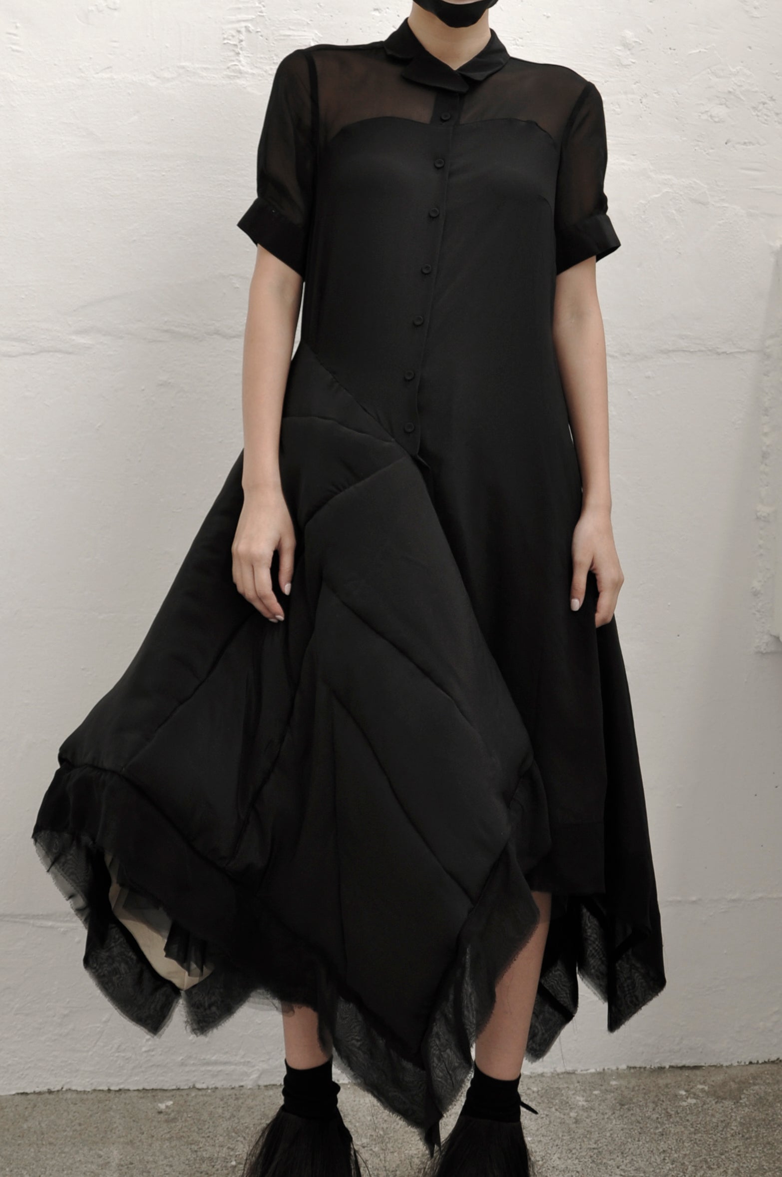 QUILTED SILK SHIRT DRESS