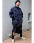 Coat - Long Coat Cocoon Shape with Elevated Panels