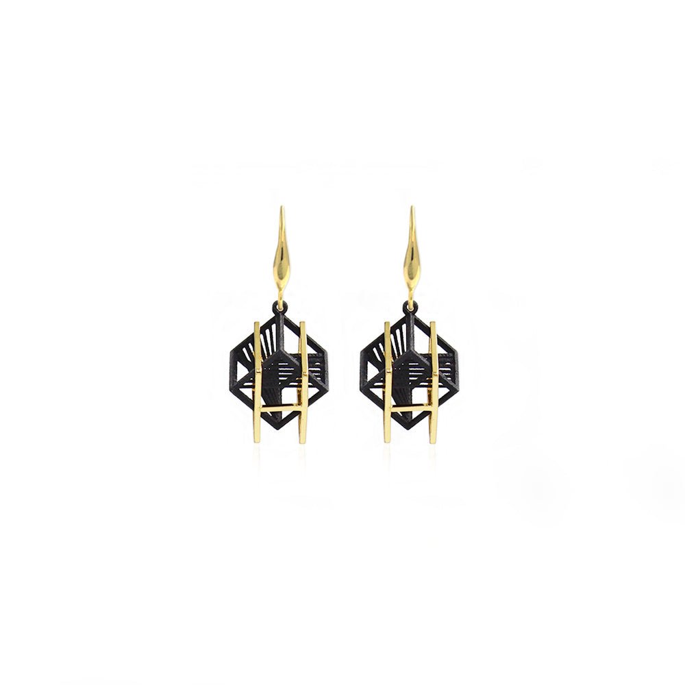 String Art Series - A Cube in A Square Frame Earrings - Avant Gardist