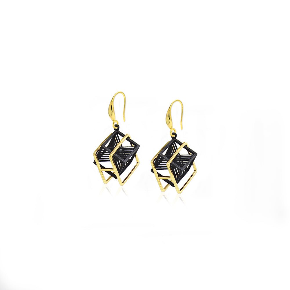 String Art Series - A Cube in A Square Frame Earrings - Avant Gardist