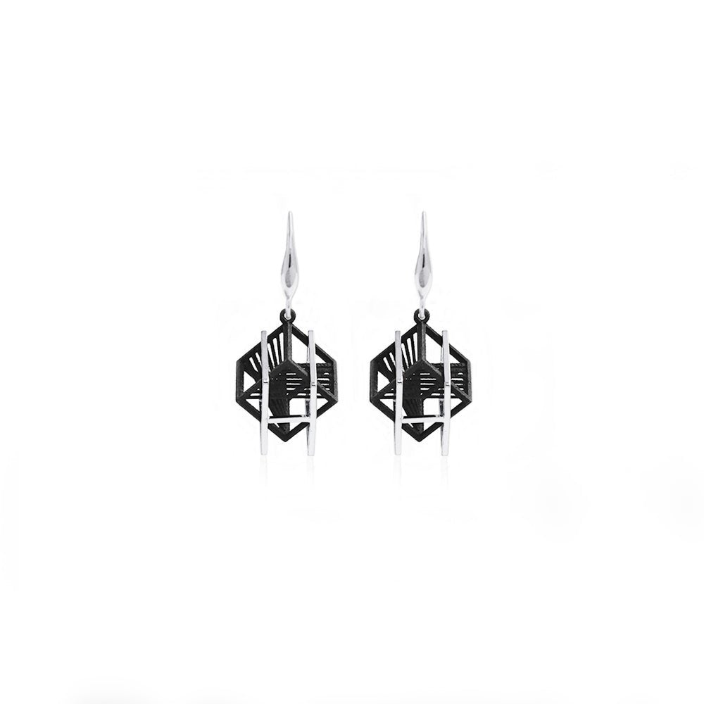 String Art Series - A Cube in A Square Frame Earrings - Avant Gardist