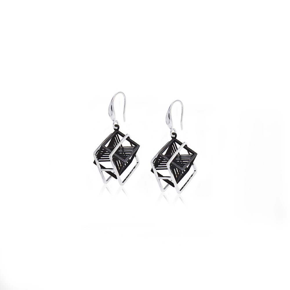String Art Series - A Cube in A Square Frame Earrings - Avant Gardist