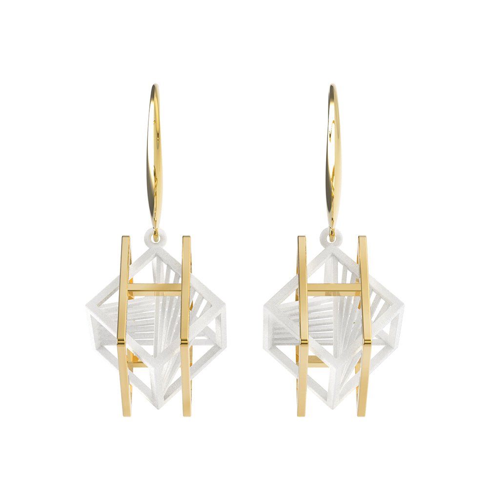 String Art Series - A Cube in A Square Frame Earrings - Avant Gardist