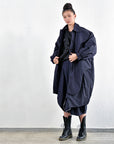 Coat - Long Coat Cocoon Shape with Elevated Panels