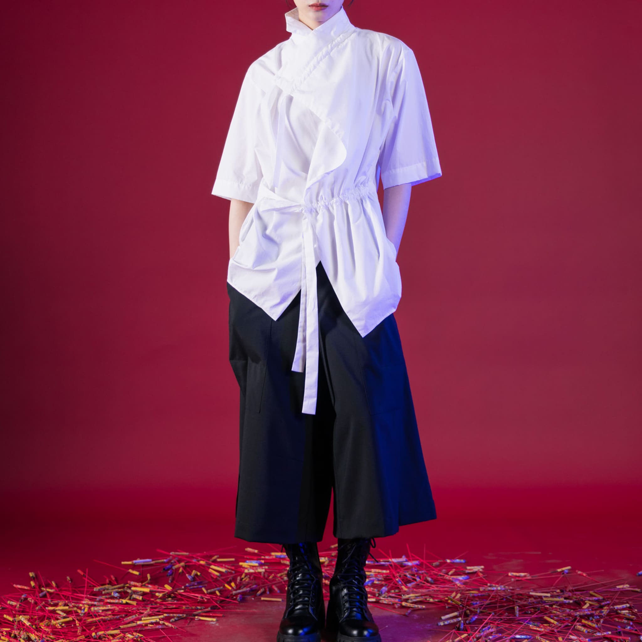 Kimono Style Deconstructed Shirt With Short Sleeves