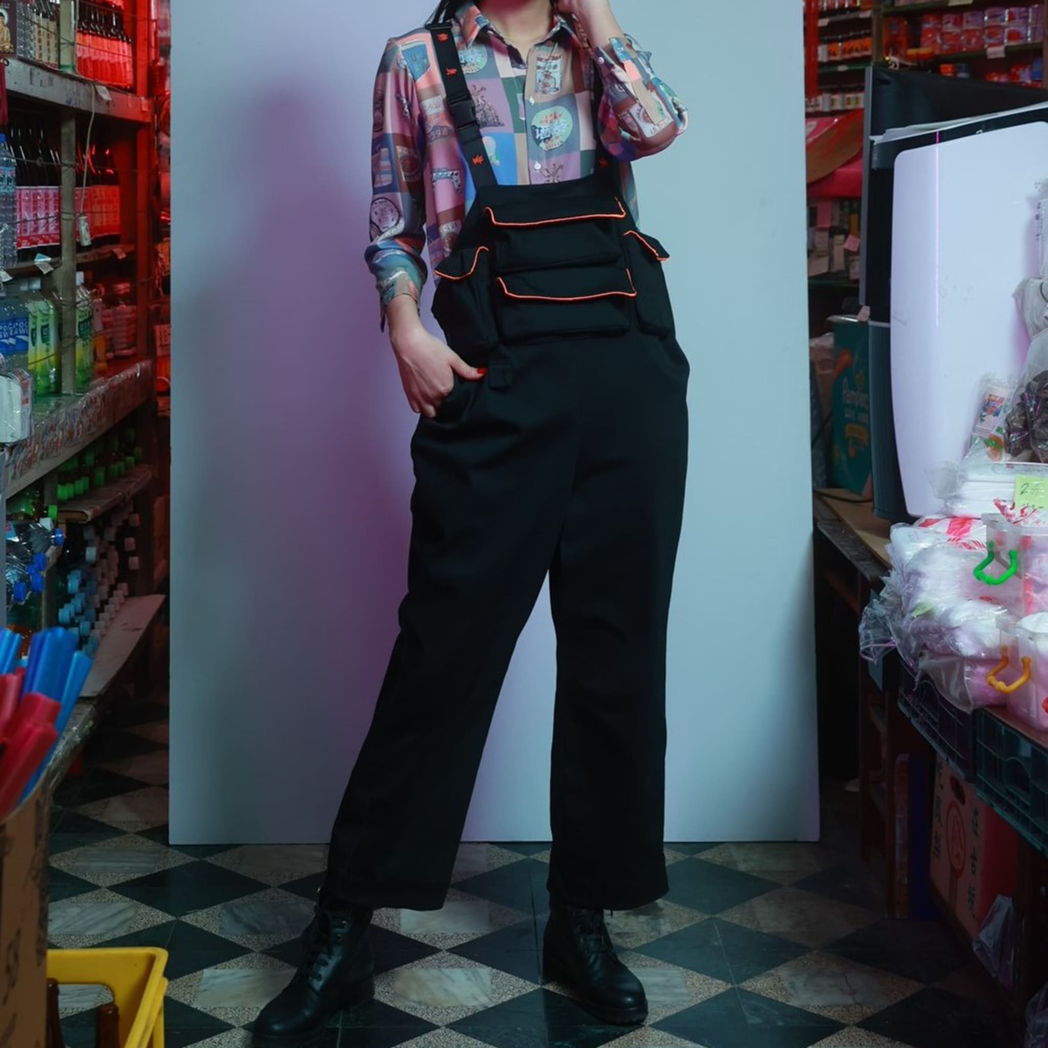 Multi-Pocket Embroidery Overall