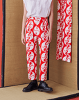 Japanese Crest White Crane Print Suit Trousers - Avant Gardist