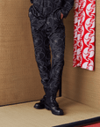 Japanese Crest White Crane Print Suit Trousers - Avant Gardist