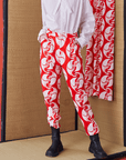 Japanese Crest White Crane Print Suit Trousers - Avant Gardist