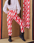 Japanese Crest White Crane Print Suit Trousers - Avant Gardist