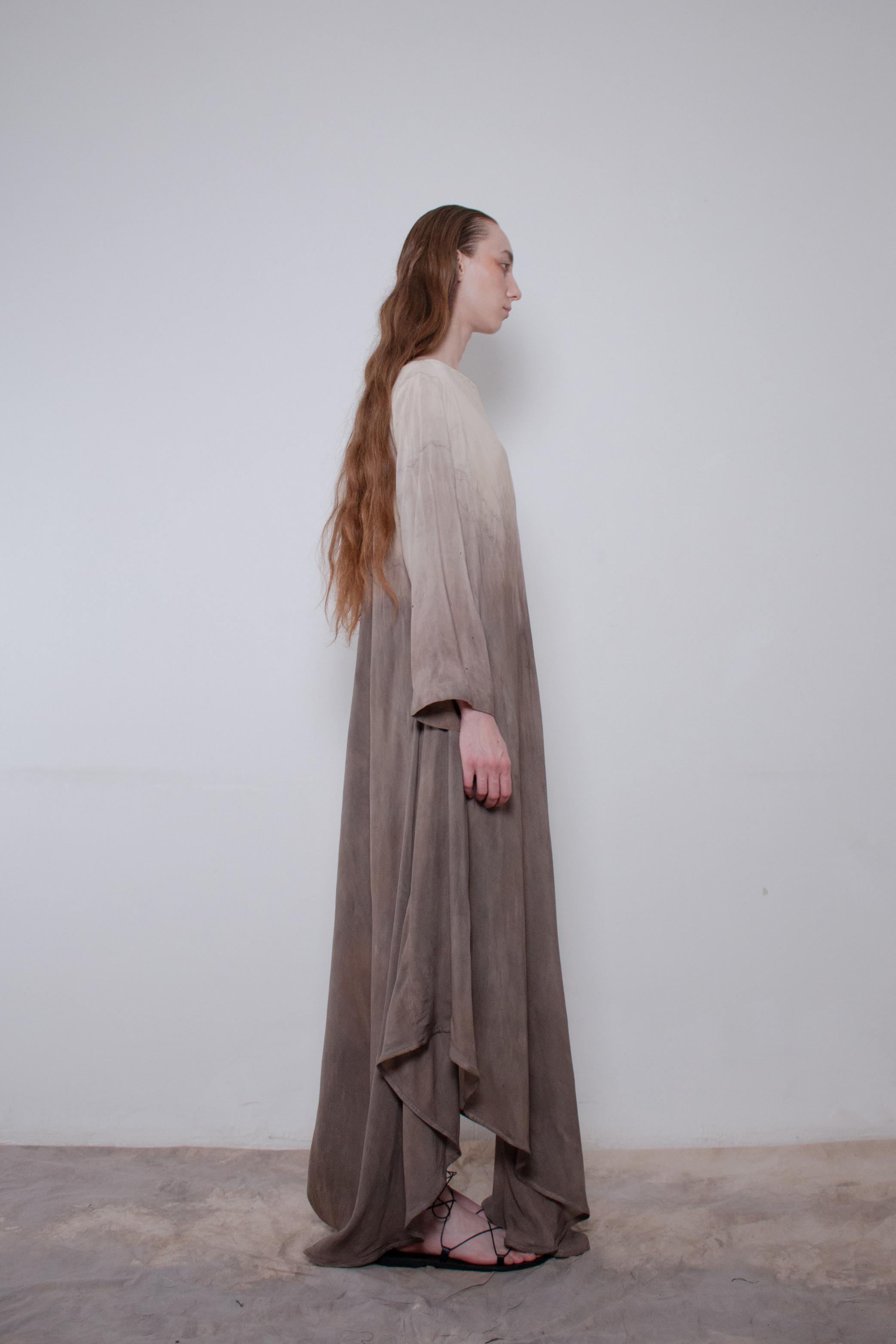 Naturally Dyed Dark Cotton Voile Dress - Avant Gardist