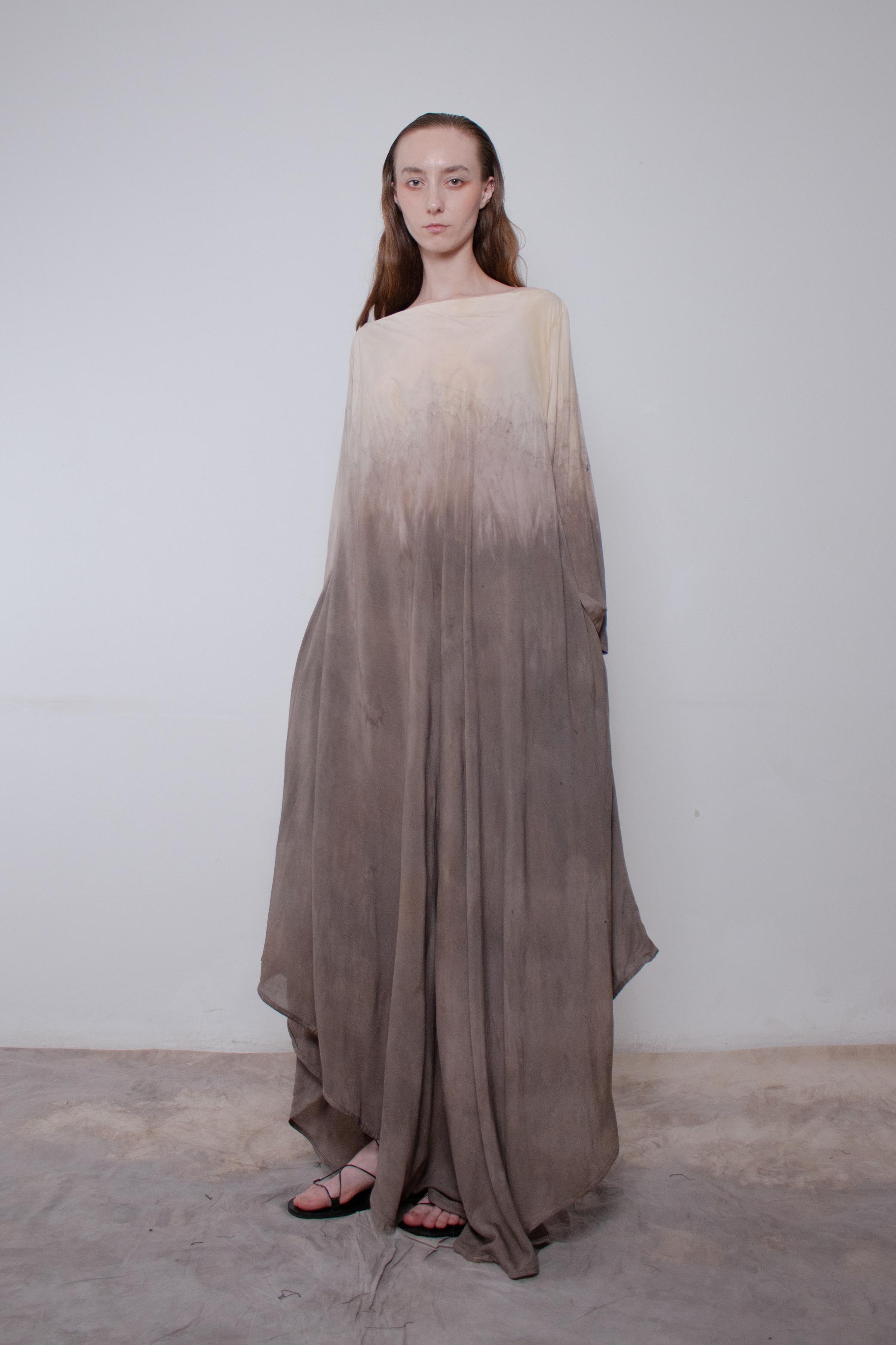 Naturally Dyed Dark Cotton Voile Dress - Avant Gardist