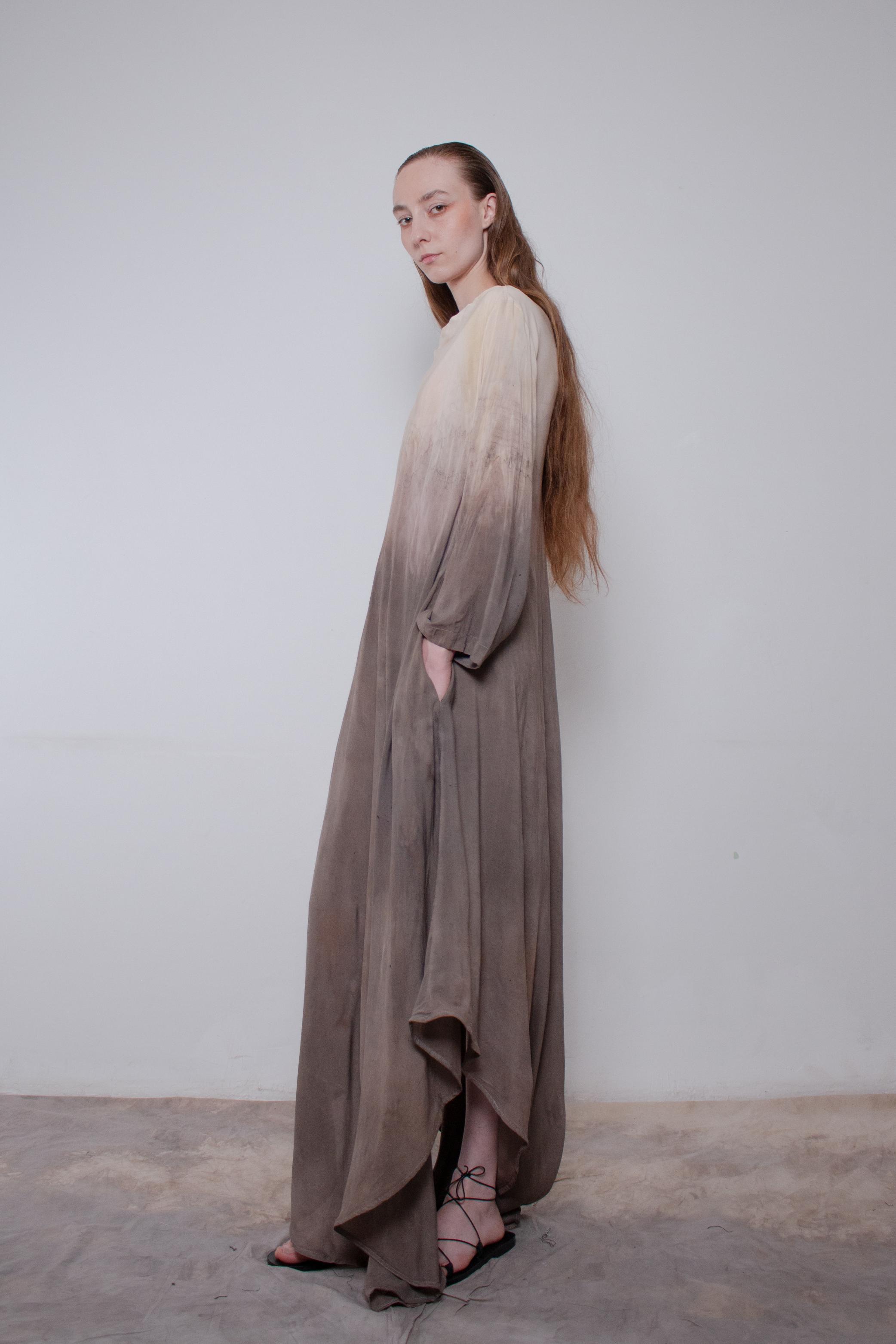 Naturally Dyed Dark Cotton Voile Dress - Avant Gardist